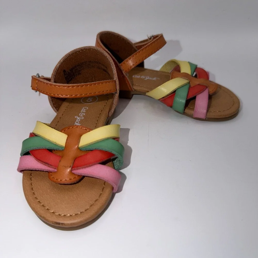 Cat‎ & Jack Girls Size 5 Rainbow Strappy Sandals Boho Summer Fisherman Shoes 363
